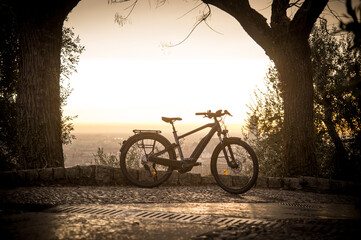 Fototapeta na wymiar Ebike city, pedalata assistita da città. bici elettrica da città