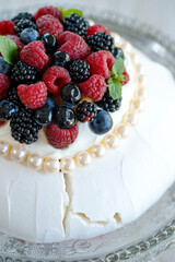 Pavlova cake. Dessert for breakfast. High quality photo.