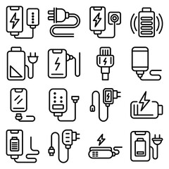 Charger icons set. Outline set of charger vector icons for web design isolated on white background