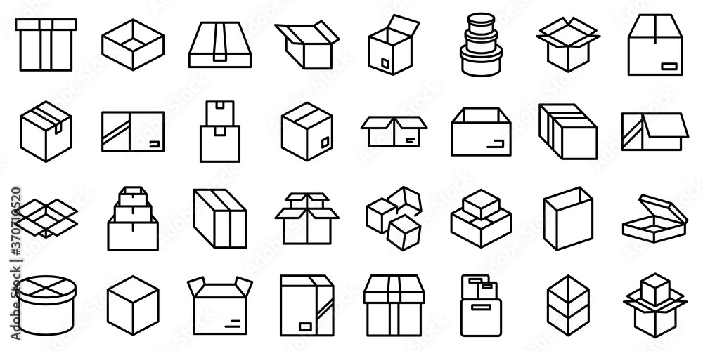 Poster box icons set. outline set of box vector icons for web design isolated on white background