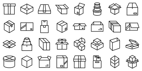 Box icons set. Outline set of box vector icons for web design isolated on white background