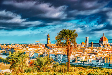 Beautiful landscape above, panorama on historical view of the Florence from  Piazzale Michelangelo...