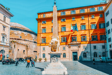 ROME, ITALY - MAY 09, 2017 : Obelisk of Minerva (Obelisco della Minerva) near  of the Pantheon....