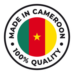 Vector circle symbol. Text Made in Cameroon with flag. Isolated on white background.