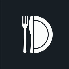 Plate fork and knife vector silhouette