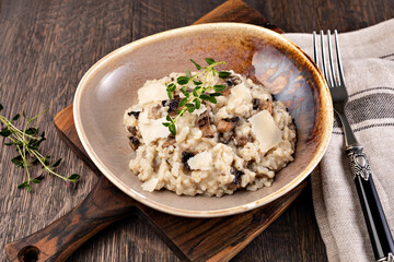 Mushroom risotto on plate, close up view