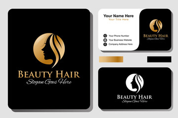 feminine luxury and Beauty woman hair salon gold gradient logo. nature cosmetic, skin care business logo with business card design