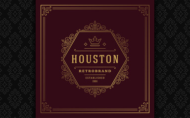 Vintage logo elegant flourishes line art graceful ornaments victorian style vector template design