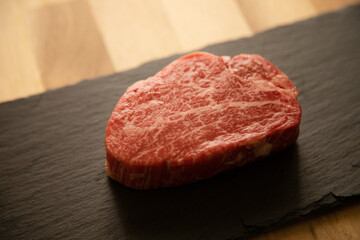 Fillet steak on the black plate