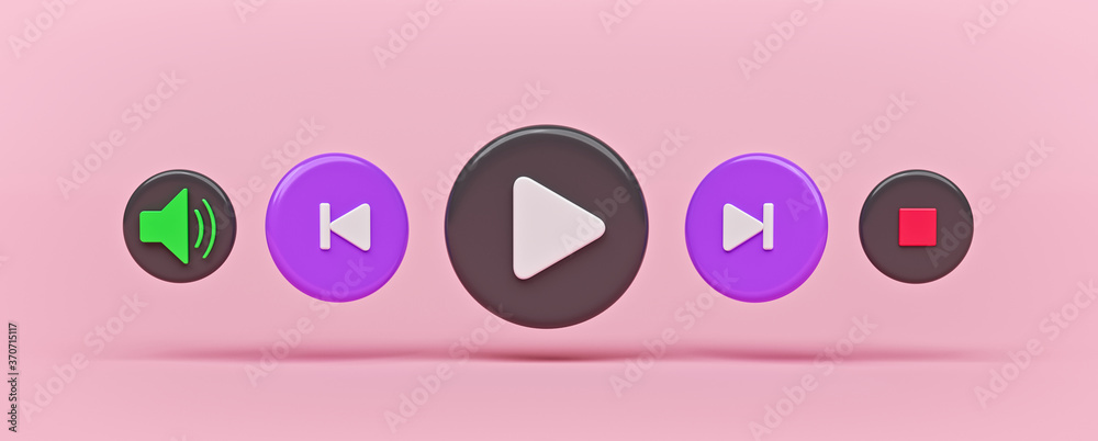 Poster modern minimal audio music player concept. audio media playback controls. 3d rendering