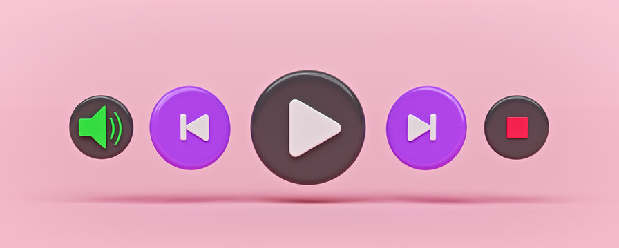 modern minimal audio music player concept. audio media playback controls. 3d rendering