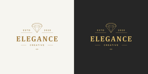 Diamond line vector logo emblem design template illustration simple minimal linear style