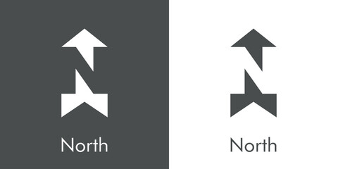 Símbolo del norte. Logotipo letra inicial N en espacio negativo en fondo gris y fondo blanco