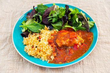 Basque Braised Chicken With Peppers and rice