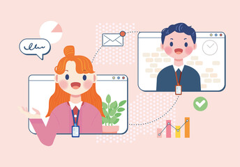 online communication talking businessman network meeting at home social distancing illustration vector