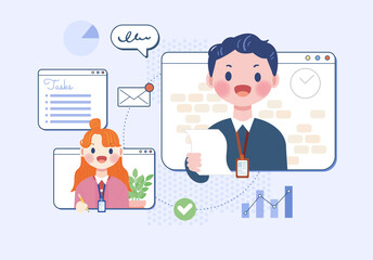 online communication talking businessman network meeting at home social distancing illustration vector