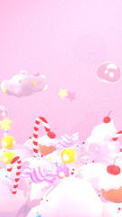 Cartoon sweet pink candy land. 3d rendering picture. (vertical)