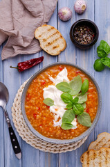 Thick soup with lentils and vegetables