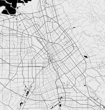 Urban city map of San Jose. Vector poster. Grayscale street map.