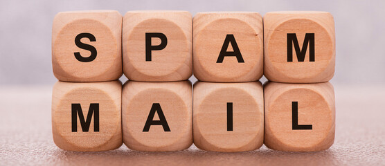 spam mail printed on wooden cubes