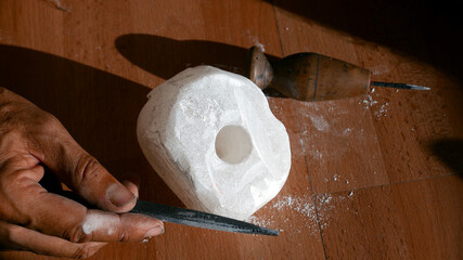 carving alabaster stone