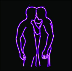 Gay bar neon banner, sexy guy figure, man silhouette, nightclub, rainbow, vector illustration