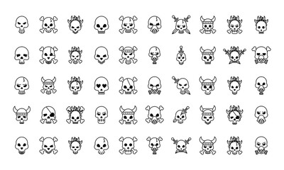 Fototapeta na wymiar fifty death skulls heads set collection icons
