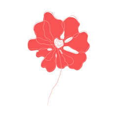 Hand drawn outline vector illustration of red poppy flower. Continuous line art, minimalist concept