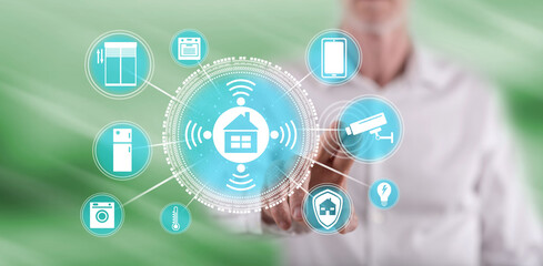 Man touching a smart home concept
