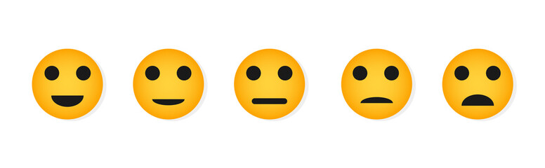 Set of yellow Emoji icons. Different emotions emoticons. Set of symbols, icons for voting. Service quality assessment.
