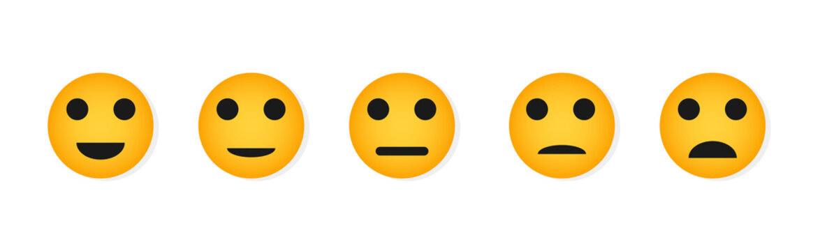 Set of yellow Emoji icons. Different emotions emoticons. Set of symbols, icons for voting. Service quality assessment.