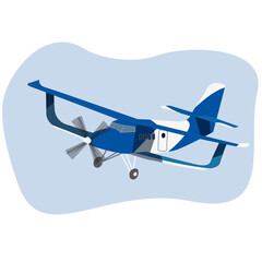 Plane in the sky, blue airplane. Vector flat illustration, isolated on white background. Print for kids, travel icon. © Anna