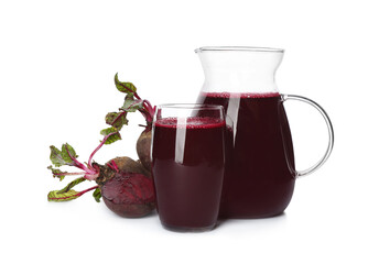 Freshly made beet juice isolated on white