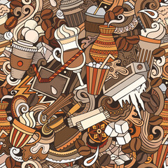 Iced Coffee hand drawn doodles seamless pattern