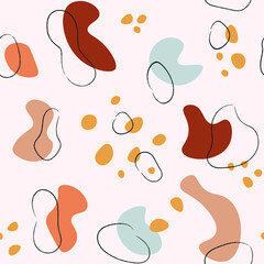 Abstract seamless pattern in pastel colors. Modern doodle organic shapes contemporary style, hand drawn scribbles, trendy vector illustration