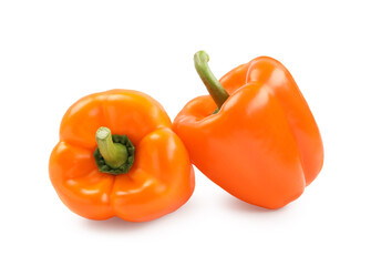 Ripe orange bell peppers isolated on white