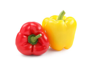 Fresh ripe bell peppers on white background