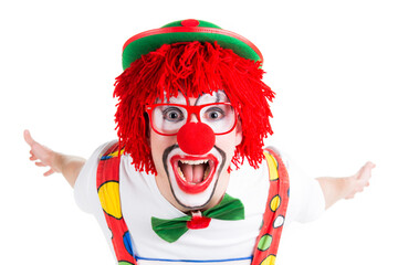 Clown hat spaß und hat eine Brille auf