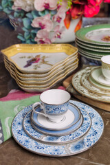 antique porcelain plate and cup on the table