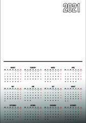 Calendar for 2021.  Monochrome, black and white colors. Place your own photo. 12 months on one page.