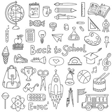 Back to school doodle line vector icons set