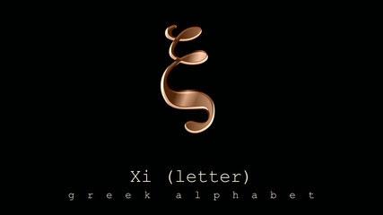 Sign, symbol, lowercase letter of the Greek alphabet, 14th letter. Logo, poster Xi (Greek) letter. Simplicity and elegance in the icon in ocher tones and design effects. Fourteenth.