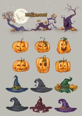 Obraz premium A set of assorted illustrations for Halloween. High quality illustration