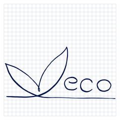 One line art. Leaves and word eco. Hand drawn vector illustration.