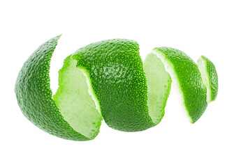 Lime fruit peel isolated on a white background. Skin of green lime.