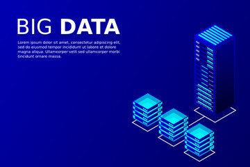 Mainframe, powered server, high technology concept, data center, cloud data storage isometric vector illustration ultraviolet background