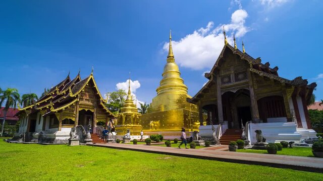 4K time-lapse of Chiang mai famous tourist attraction Wat Phra Singh traditional Lanna temple in Chiang Mai province, Thailand
