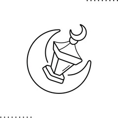 crescent and  antique Muslim lamp, Ramadan greeting  vector icon in outline