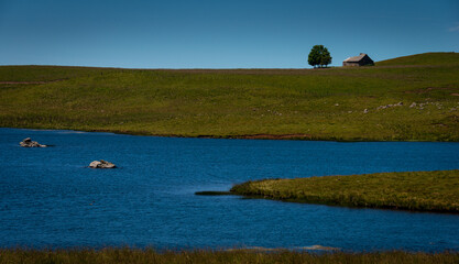 Lake in the French countryside . lac de moine , lozere France.