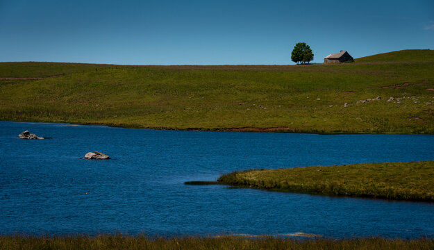 Lake in the French countryside . lac de moine , lozere France.